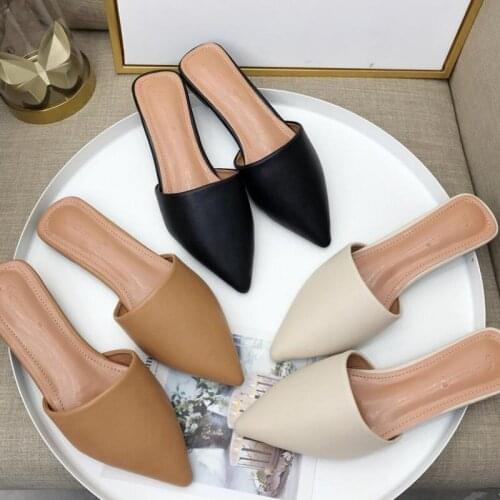 Female Casual Pointed Shallow Mouth Flat Bottom Baotou Artificial PU Slippers -OPK