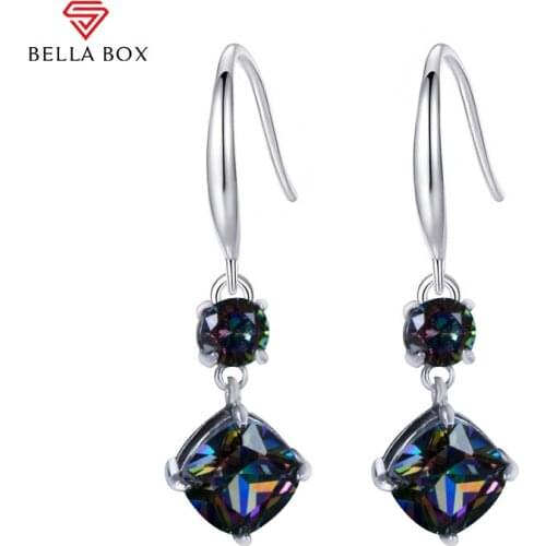 Bella Box Simple Color Zircon Drop Earrings For Women 925 Sterling Silver 34mm Geometric Luxury Wedding Engagement Jewelry Gifts