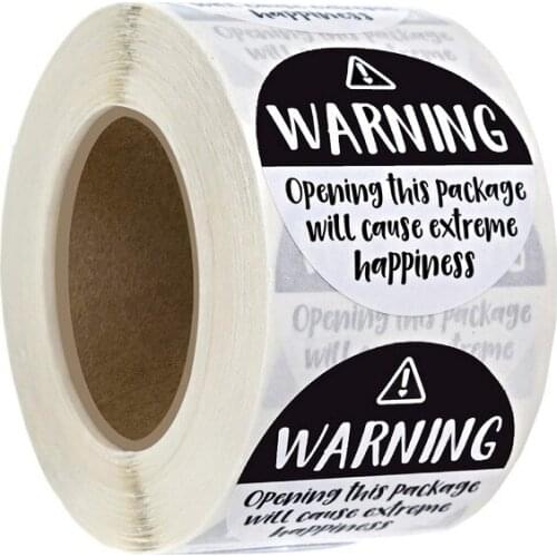 1.5 Inch 500pcs Black and White Adorable Warning Stricker Extreme Happiness Sealing Labels for Business Gift Packaging Envelope