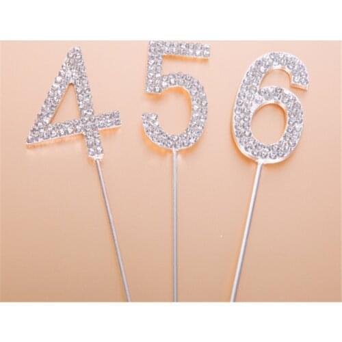 1pcs Glitter Alloy Rhinestone Number Cake Toppers Baby Shower Birthday Decoration DIY Wedding Gold Silver Cakecup Dessert Decor