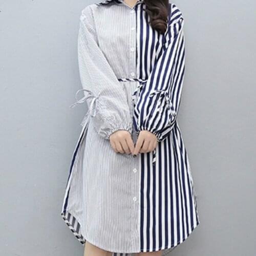 2019 Outono Inverno Mulheres Misturas de Vestido de Camisa Lady Bow stripe Bodycon Vestidos de Festa Plus Size