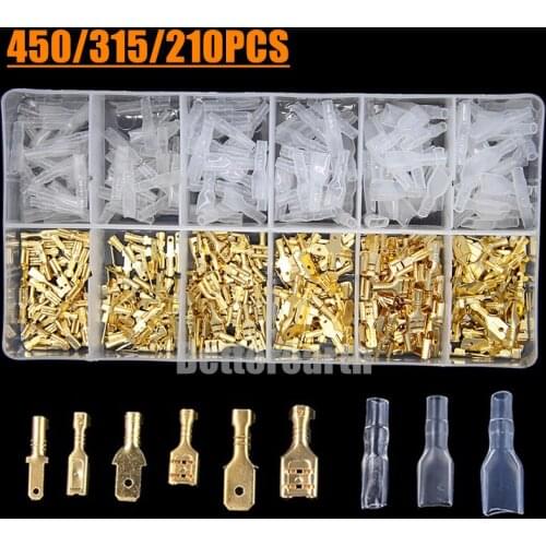 450/210PCS 2.8/4.8/6.3mm Male Female Spade Connectors Wire Crimp Terminal Block with Insulating Sleeve Assortment Kit