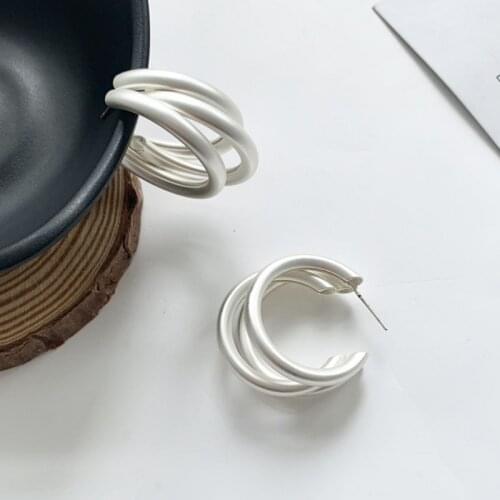 925 Silver Needle Korean Temperament Simple Design Earrings European and American Multi-layer Ring Trendy Personality Earrings