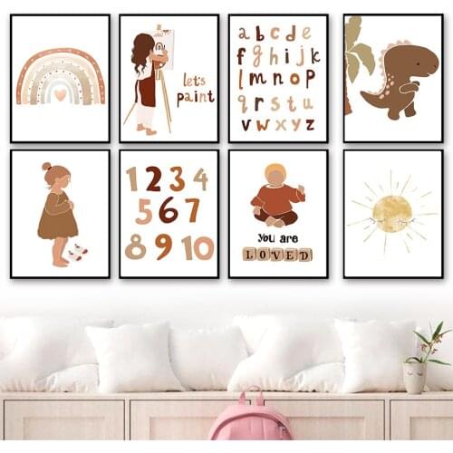 Alphabet ABC Sun Dinosaur Nursery Wall Art Canvas Painting Nordic Posters And Prints Wall Pictures For Girls Baby Boy Room Decor