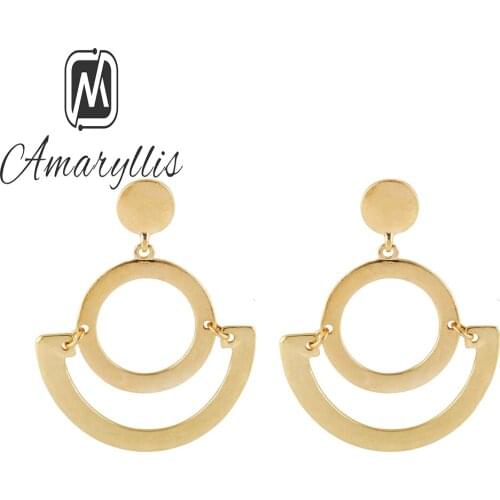 Amaiyllis Simple Double Round Pendant Earrings For Women Gold Color Circle Dangle Earrings Chunky Geometrical Drop Earrings