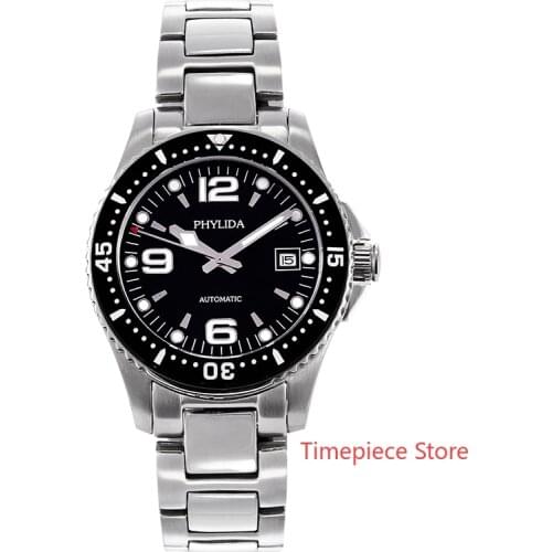 HQ Phylida 40mm Automatic Sport Diver Watch Black/White Dial Japan Miyota Classic Green Luminous Sapphire Crystal Conquest Style