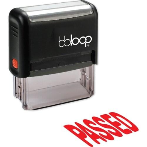 BBloop "PASSED" Bold Self-Inking Stamp, Rectangular, Laser Engraved, RED