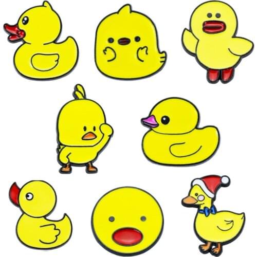 HOSENG 8Pcs/Lot Yellow Color Cute Duck Animals Brooch Alloy Lapel Collar Luxury Enamel Pin Birthday Gift Backpack Parts HS_202
