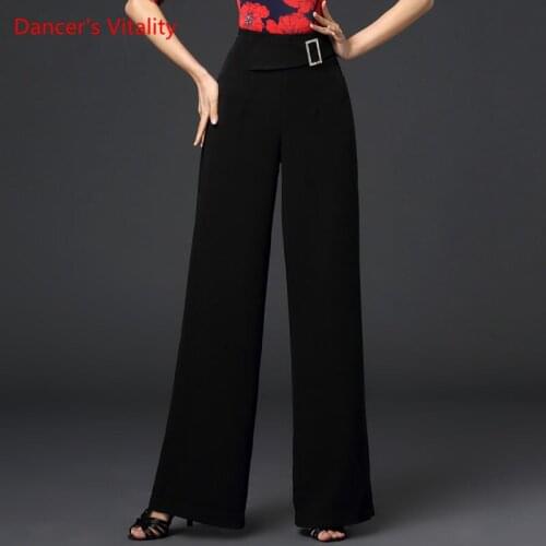 Latin Dance Female Adult Sexy Pants Modern National Standard Ballroom Dancing Clothes New High Waist Wide Leg Practice Trousers