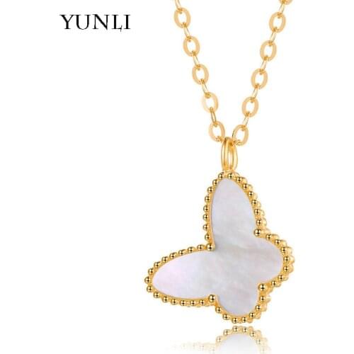 YUNLI Real 18K Gold Pendant Necklace Classic Butterfly Design Pure Solid AU750 Chain Fine Jewelry Gift for Women