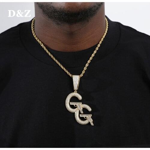 D&Z Iced Out Bling Letter Gun Pendant Necklace Mens/Women Micro Paved AAA CZ Hip Hop Gold Silver Color Charm Chains Jewelry Gift