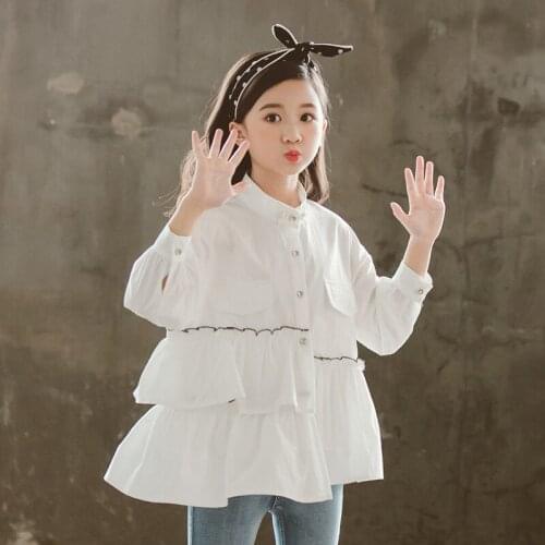 Kids Girls White Blouses Long Sleeve Shirt 2019 Spring Fall Teenage Girls White Shirt Top Black Shirts Blouse Children Clothes