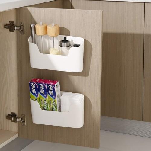 Home Wall Mounted Cabinet Bathroom Storage Box Punch Free Kitchen Shelf Porch Organizer Storage Basket Plastic Container