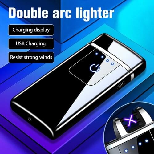 USB Electronic Lighter LED Power Display Rechargeable Touch Sensitive Pulse Cross Arc Windproof Light Smoking Supply Mens Gifts