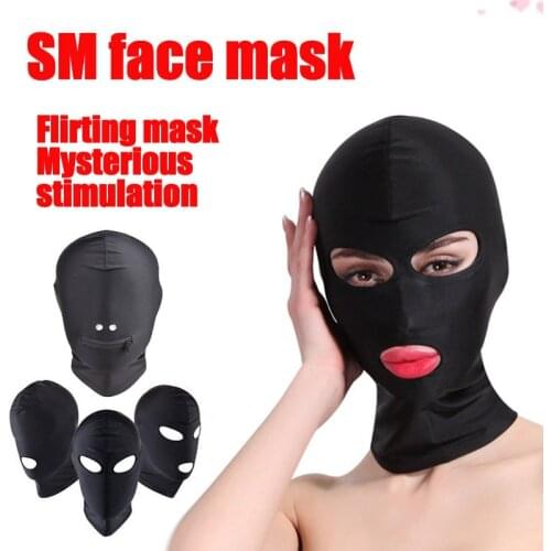 Fetish Open Mouth Hood Mask Elasticity Breathable Mask Adult Erotic Party Mask Sexy Eye Mask BDSM Headgear Slave Bondage Sex Toy