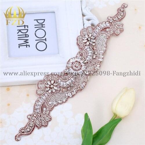 FZD 10 Pieces New Style Wing Rhinestone Applique Rose Gold for Sashes and Belt