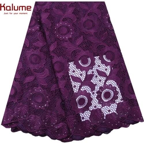 Kalume Nigerian Guipure Cord Lace Fabric Embroidery African Soft Water Soluble Cord Lace With Stones For Dress Wedding Sew F1796