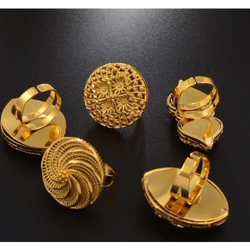 Anniyo Resizable BIG Ring for Women African Jewelry Ethiopian Gold Color Wedding Bigger Ring Openable Exaggerated Rings #197506