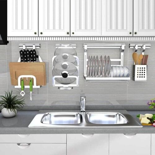 Kitchen Shelf Stainless Steel DIY Kitchen Shelf Dish Pot Cover Cover Storage Kitchen Organizer Tools dish rack organizer