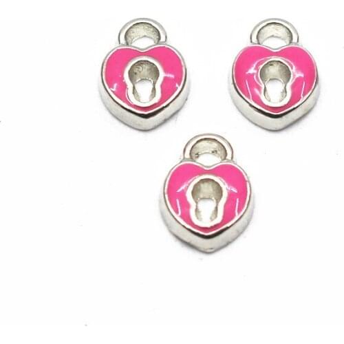 Hot selling 10pcs/lot pink lock Floating charms Alloy Charms Living glass Memory Lockets DIY Jewelry