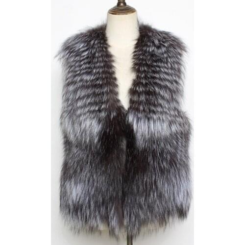 Hot Sale Women Natural Fox Fur Vest 100% Genuine Silver Fox Fur Vest Coat Winter Lady Warm Fashion Real Fur Vest Jacket