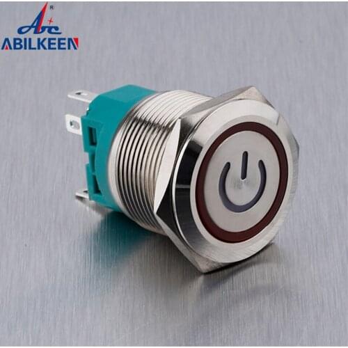 25mm/30mm/40mm stainless steel metal button switch round flat led ring instantaneous power mark car switch 12V 24V yellow blue