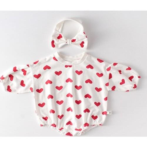 Sweet heart printing long sleeve romper newborn baby bodysuit for girls overalls children jumpsuit toddler baby costume clothing