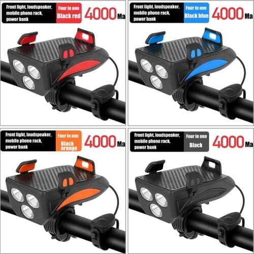 Multifunctional 4 in 1 Bicycle T6 LED 400LM Headlight with Power Bank Mobile Phone Rack Holder Alarm Bell Speaker MTB Bike Light