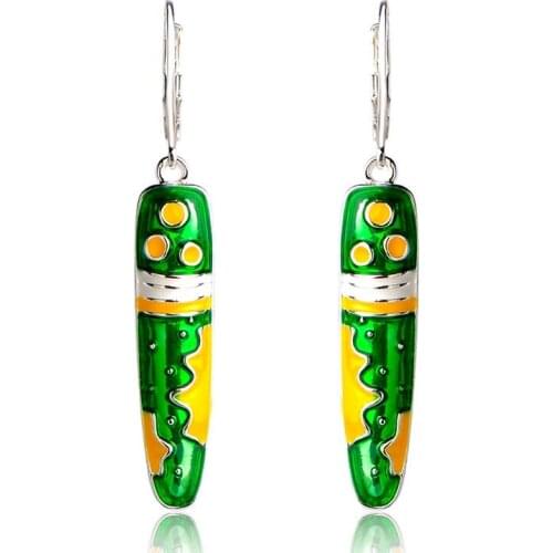 Madrry Fashion Green Yellow Enamel Drop Earrings Pen Shape Pendant Light Earrings For Women Girls Appointment Jewelry Gifts