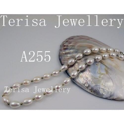 New Free Shipping A255#,AAA Size:8-9mm Natural Fresh Water Pearls White Color Made With 4mm Gold Beads Fashion Necklace