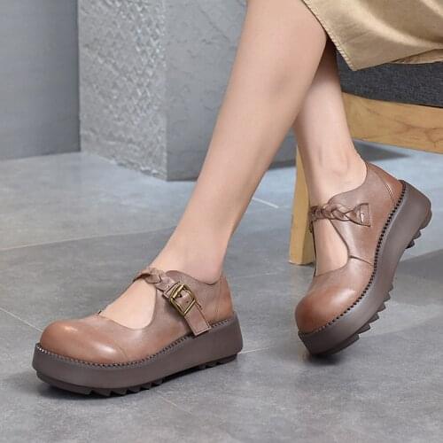 2021 Spring New Womens Shoes Big Round Head Doll Shoes Leather Retro Casual Womens Single Shoes Platform Platform Shoes
