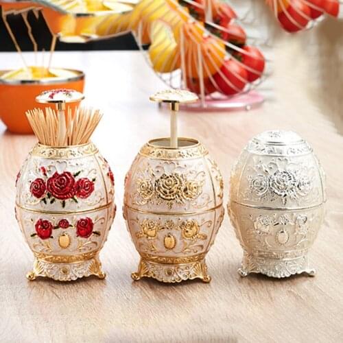 New Design Metal Vintage Automatic Toothpick Holder Zinc Alloy Metal Toothpick Dispenser Box Organizer European Style