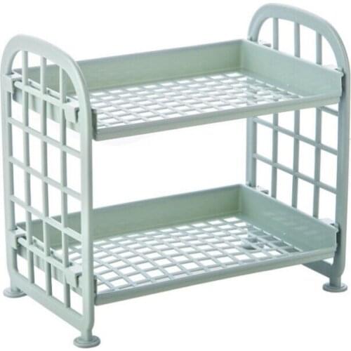 Home Organization 2 Layers Kitchen Bathroom Plastic Square Storage Organizer Shelf Rack