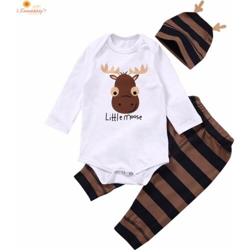 2020 Autumn Cotton Outfit 3pcs Newborn Baby Girl Boy Clothes Se t Top Long Sleeve Bodysuit Striped Pants Hat Boys Girls Clothing
