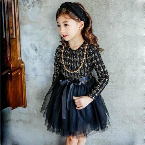 Korean Girls Dress Autumn Winter Girls Pliad Tutu Dress Girls Long Sleeve Warm Dress with Necklace Baby Clothes D0365