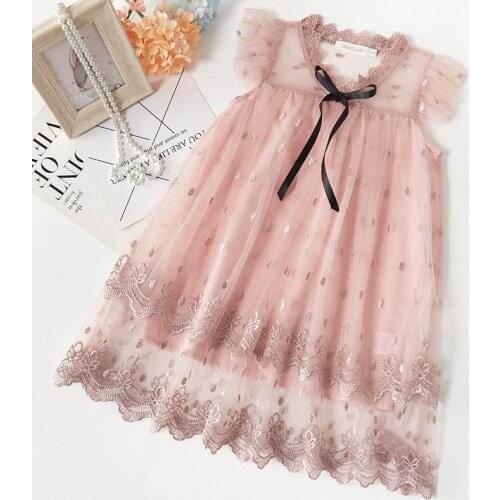 Girls Mesh Princesses Dress Summer Clothes Cute Children Cotton Solid Sleeveless Flower Dress Kids Party Clothing 2-12Y Vestidos