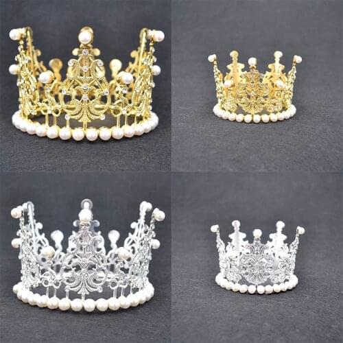 1PC Tiara Gold PEARL Crown Cake Topper Decoration Decorative Elegant Wedding Cake Princess Birthday Decoratio Party Supplies