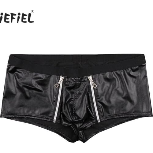 Mens Naughty Lingerie Sissy Latex Panties Jockstraps Boxer Zipper Open Crotch Bulge Pouch Panties Sexy Underwear Latex Briefs