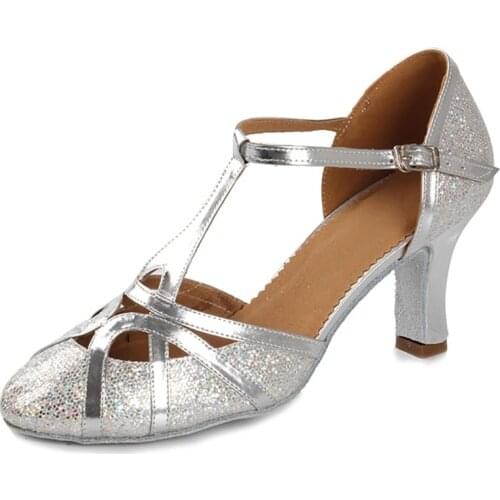 USHINE heel 7cm/5cm gold glitters Zapatos Salsa Mujer ballroom Zapatos De Baile Latino Mujer ballroom aLatin dance shoes woman