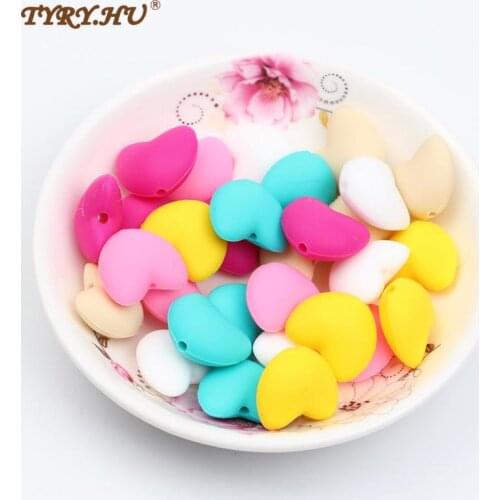 TYRY.HU 10 pieces LOVE Heart Shaped Silicone Beads Teething Baby Teether DIY Pacifier Chain Food Grade Silicone BPA Free