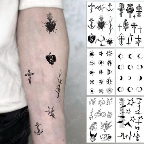 Waterproof Temporary Tattoo Sticker Small Heart Snake Cross Thorns Flash Tatoo Angel Wing Wrist Fake Tatto For Body Art Women Me