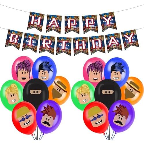 1set Roblo Game Balloons Banner Building Block Boy Girl Happy Birthday Party Decor Roblo Game Theme Baby Shower Robot Balloon