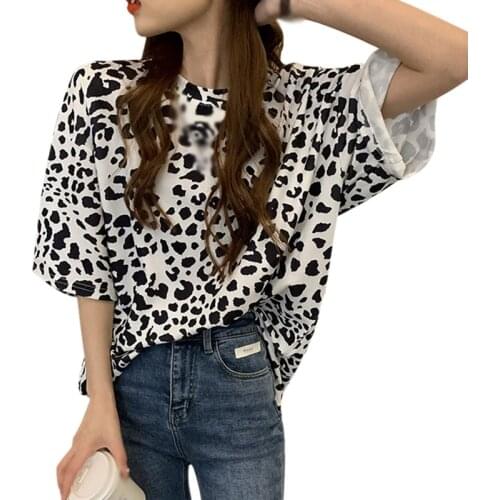 Leopard Print Short-sleeved T-shirt Women Loose Summer Bottoming Shirt Harajuku Style Casual Top