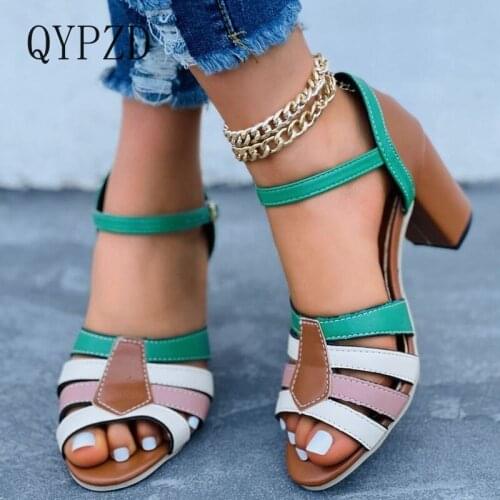 2021 Summer Sandals Women Ankle Buckle High Heels Sexy Female Peep Toe Fashion Sandalias Mixed Color Ladies Shoes Plus Size
