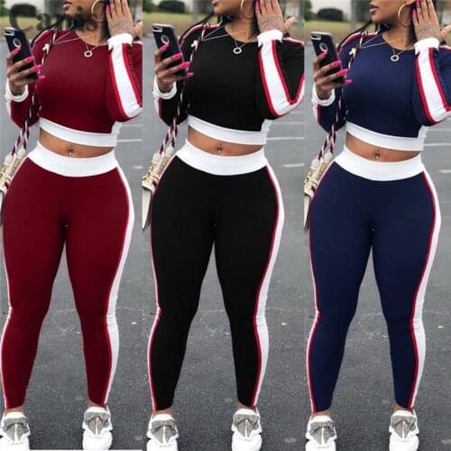 2 Pieces Womens Sets Fashion Casual Long Sleeve Crop Tops Pants Workout Gym Sports Fitness Athletic Tracksuit Clothes