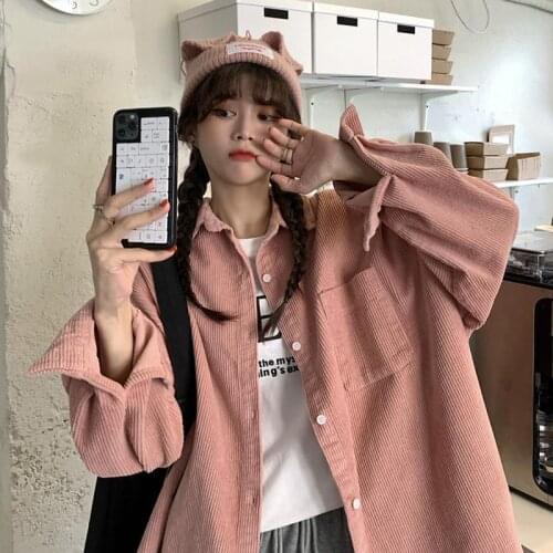 Design sense coat female student spring and autumn 2021 new Korean loose ins Harajuku corduroy