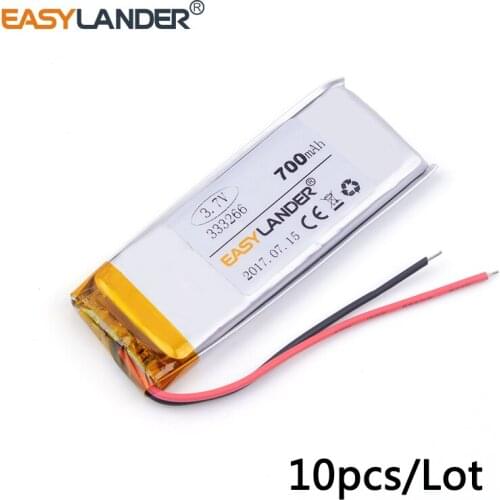 10pcs /Lot 3.7v lithium Li ion polymer rechargeable battery 333266 700mah MP5 GPS Dipper LED light box DIY speaker