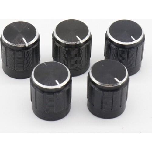 10 PCS Nonslip Ribbed Black 6MM Silver Tone Plastic Potentiometer Rotary Control Knobs Caps 15x17mm