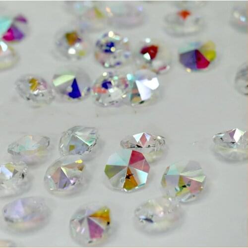 100pcs 14mm Clear AB Crystal Octagon Beads in One Hole for Chandelier Diy Beads Curtain Accessories Wedding/ Party Decoration