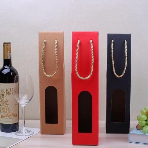 100pcs kraft paper single wine bags red wine handle packing bags gift bag with window christmas party favor ZA5005